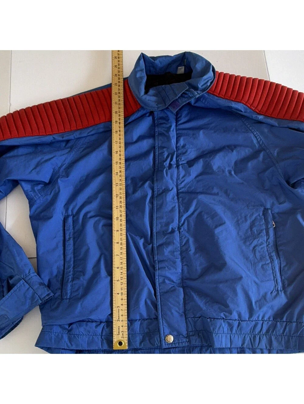Vintage The North Face Men's Blue Red Solid Full Zip Logo Jacket Pockets Size M